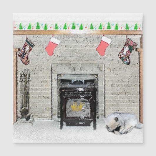 ケーシュンドのクリスマス子犬の暖炉の前での絵画 (正面)