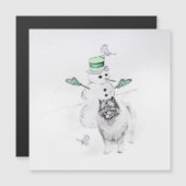 ケーシュンドのクリスマス雪だるま犬の絵画アート (正面/裏面)