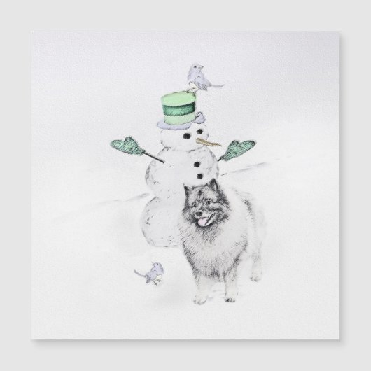 ケーシュンドのクリスマス雪だるま犬の絵画アート (正面)