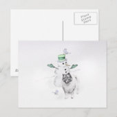 ケーシュンドのクリスマス雪だるま犬アート ポストカード (正面/裏面)
