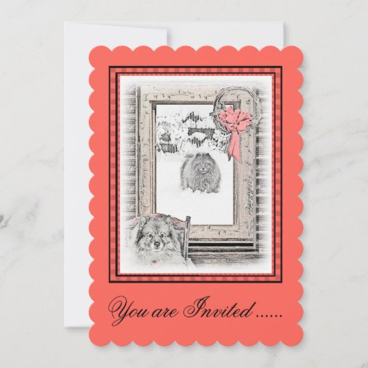 ケーシュンドのクリスマス　冬の窓のペイント　犬のアート 招待状 (正面)