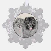 ケーシュンドの母と子 絵画 - オリジナルの犬の芸術 オーナメントカード (正面)