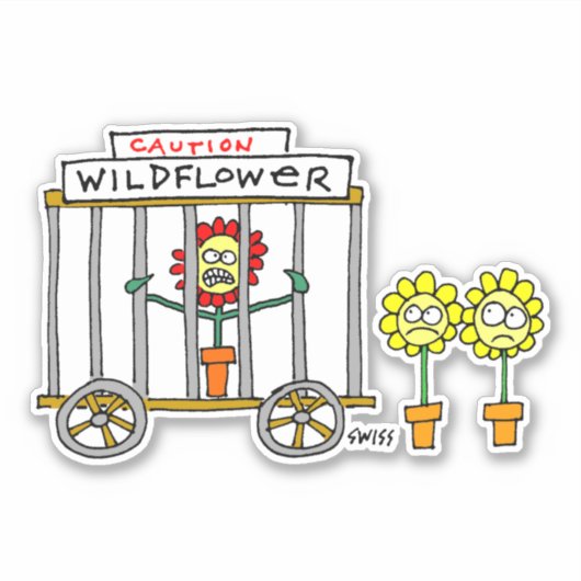 ケージおもしろいの野生の花の漫画スティック シール (正面)