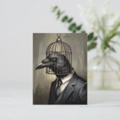 ケージおもしろいの頭を持つビジネススーツでレイベン ポストカード (スタンド正面)