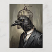 ケージおもしろいの頭を持つビジネススーツでレイベン ポストカード (正面)