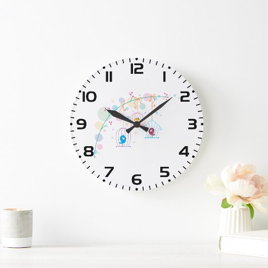 ケージに入った鳥 ラージ壁時計