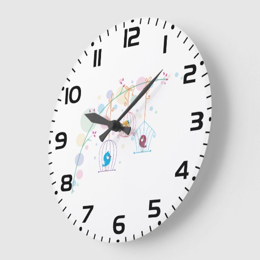 ケージに入った鳥 ラージ壁時計 (傾斜)
