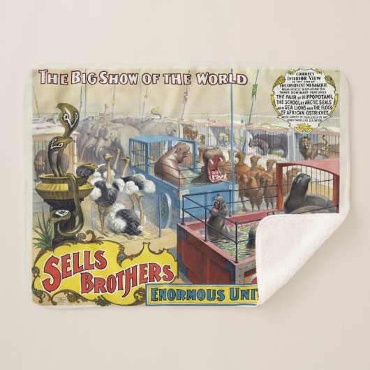 ケージに野生動物が入ったサーカスのポスター シェルパブランケット (正面(横))