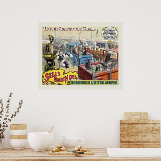 ケージに野生動物が入ったサーカスのポスター ポスター (キッチン)