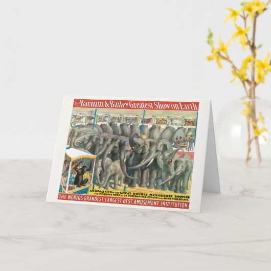 ケージの象と動物のサーカスのポスター カード (黄色い花)