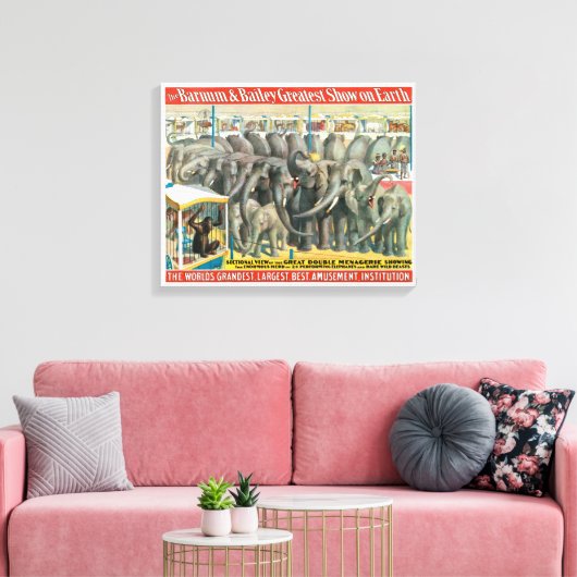 ケージの象と動物のサーカスのポスター キャンバスプリント (インサイチュ (リビング))