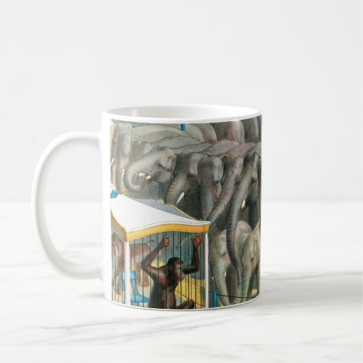 ケージの象と動物のサーカスのポスター コーヒーマグカップ (左)
