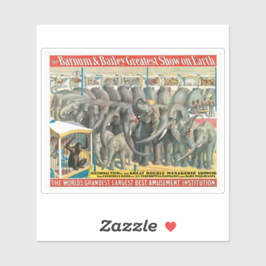 ケージの象と動物のサーカスのポスター シール (シート)