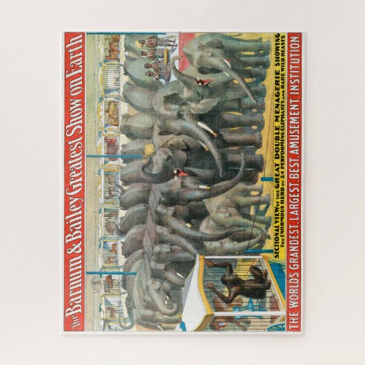 ケージの象と動物のサーカスのポスター ジグソーパズル (縦)