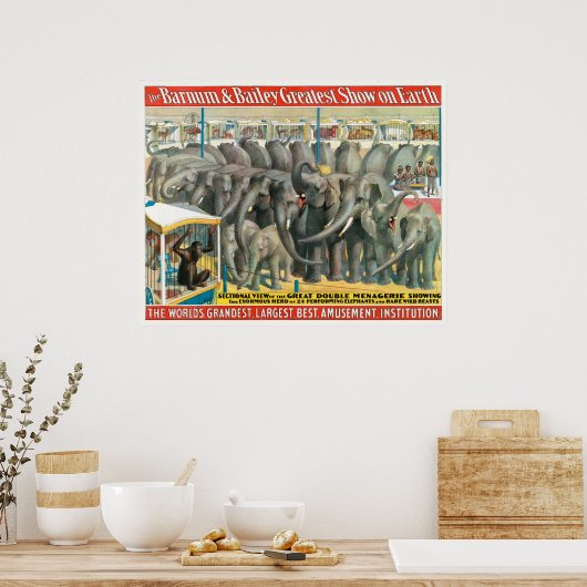 ケージの象と動物のサーカスのポスター ポスター (キッチン)
