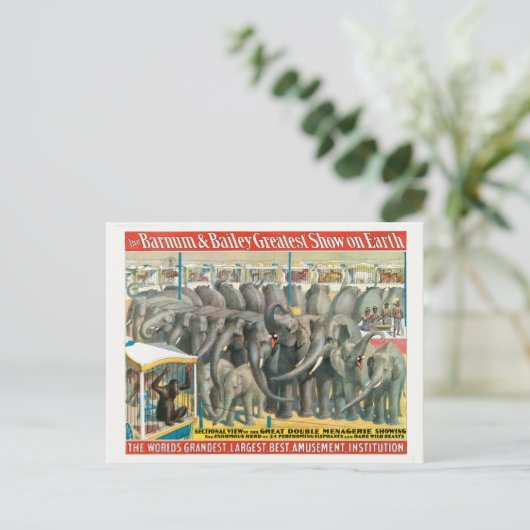 ケージの象と動物のサーカスのポスター ポストカード (スタンド正面)
