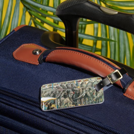 ケージの象と動物のサーカスのポスター ラゲッジタグ (正面インサイチュ3)