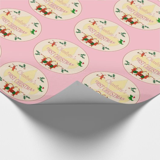 ケージャンの女の赤ちゃんの初めてのクリスマス ラッピングペーパー (角)