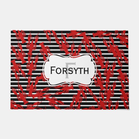 ケージャンのCrawfishは及び|のモノグラムを縞で飾ります ドアマット (正面)