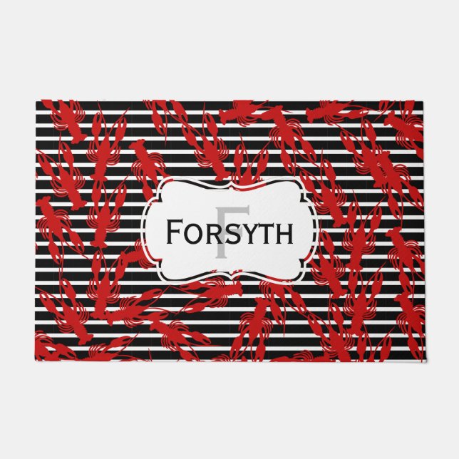 ケージャンのCrawfishは及び|のモノグラムを縞で飾ります ドアマット (正面)