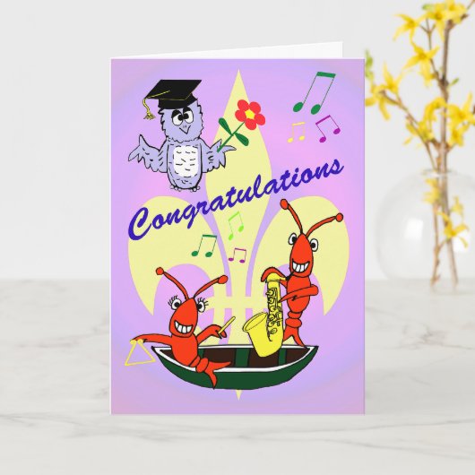 ケージャンをテーマにしたザリガニの卒業 カード (黄色い花)