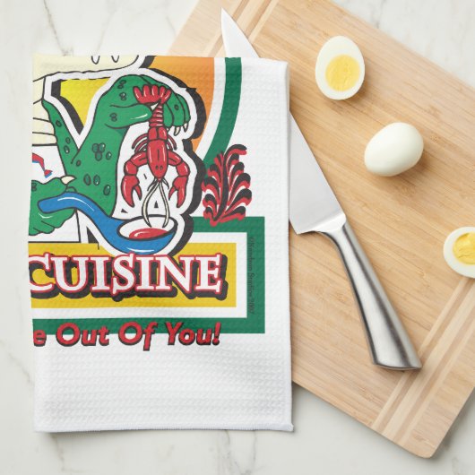 ケージャンクレオールマルディグラスクロコダイル キッチンタオル (四つ折り)