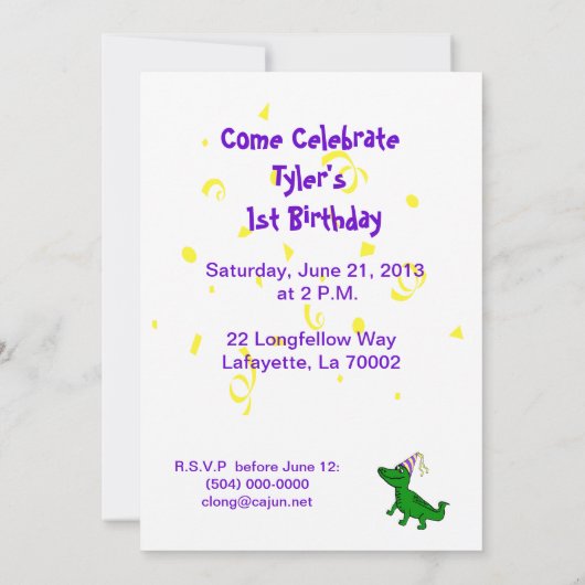 ケージャンクロウフィッシュ1歳パーティの招待状 招待状 (裏面)