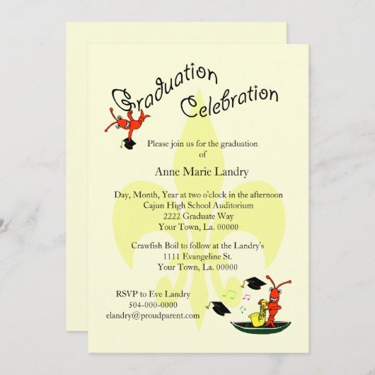 ケージャンクロフィッシュ(紋章の)フラ・ダ・リ卒業招待状 招待状 (正面/裏面)