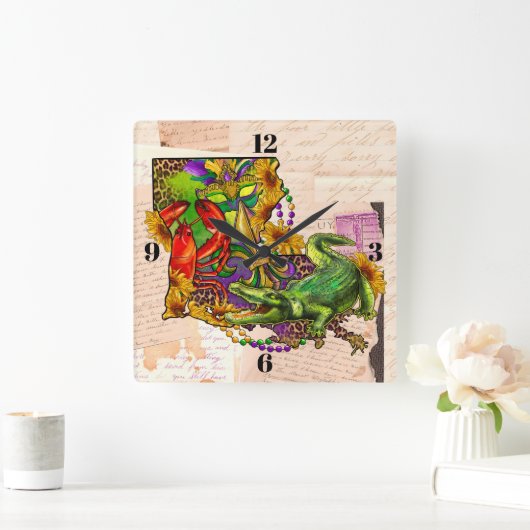 ケージャンルイジアナヴィンテージの地図 スクエア壁時計 (ホーム)