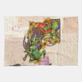 ケージャンルイジアナヴィンテージマップクロウフィッシュとアリゲーター キッチンタオル (横)