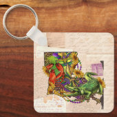 ケージャンルイジアナヴィンテージマップクロウフィッシュとアリゲーター キーホルダー (正面)