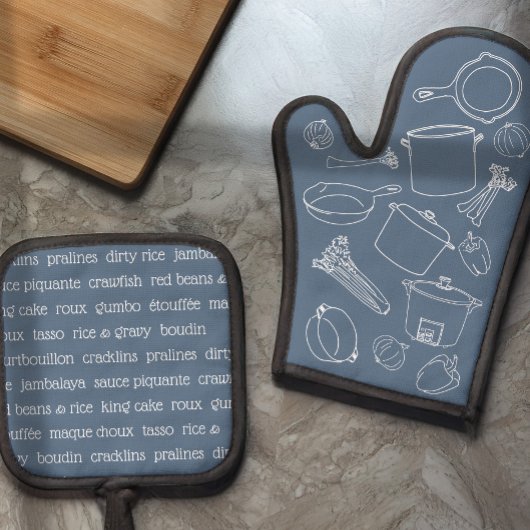 ケージャン料理エッセンシャルオーブンミットとポットホルダー 鍋つかみ&鍋敷きセット