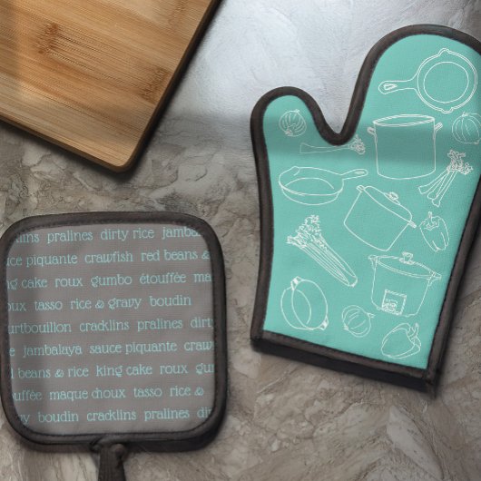 ケージャン料理エッセンシャルオーブンミットとポットホルダー 鍋つかみ&鍋敷きセット