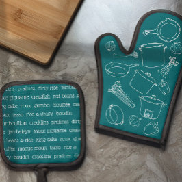 ケージャン料理エッセンシャルオーブンミットとポットホルダー 鍋つかみ&鍋敷きセット