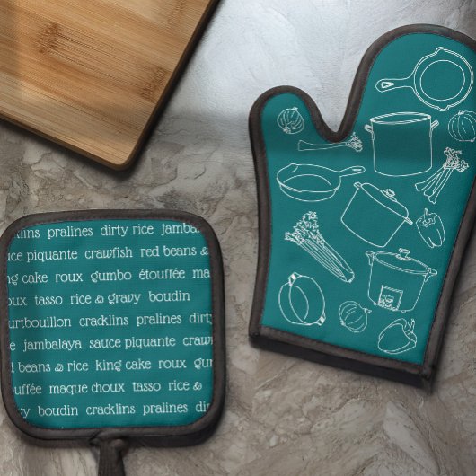 ケージャン料理エッセンシャルオーブンミットとポットホルダー 鍋つかみ&鍋敷きセット