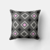 ケージ内のピンクとグレーの幾何学的パターン クッション (裏面)