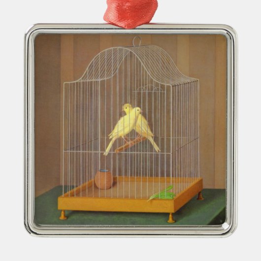ケージ内の2つのカナリア（Antonio Donghi著） メタルオーナメント (正面)