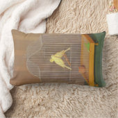 ケージ内の2つのカナリア(Antonio Donghi著) ランバークッション (ブランケット)