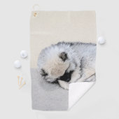ケースホンドの仔犬の寝顔の絵画 オリジナル・ドッグアート ゴルフタオル (インサイチュ)