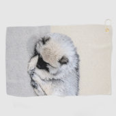 ケースホンドの仔犬の寝顔の絵画 オリジナル・ドッグアート ゴルフタオル (横)