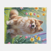 ケースホンドの春の花の絵画 フリースブランケット (正面(横))
