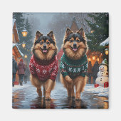 ケースホンド 犬 クリスマス 雪 冬の休日 マグネット (正面)