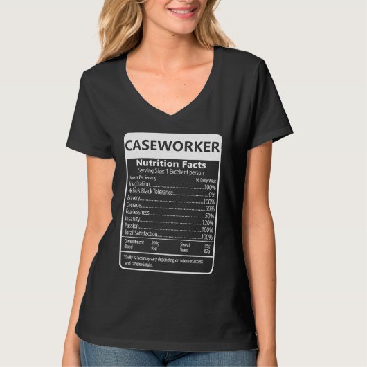 ケースワーカーの栄養成分表示 辛口グラフィック Tシャツ (正面)