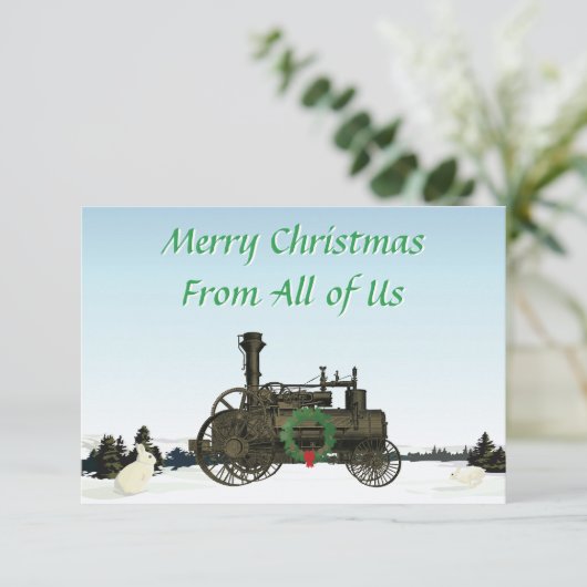 ケース蒸気牽引エンジンファームトラクタ1889 サンキューカード (スタンド正面)