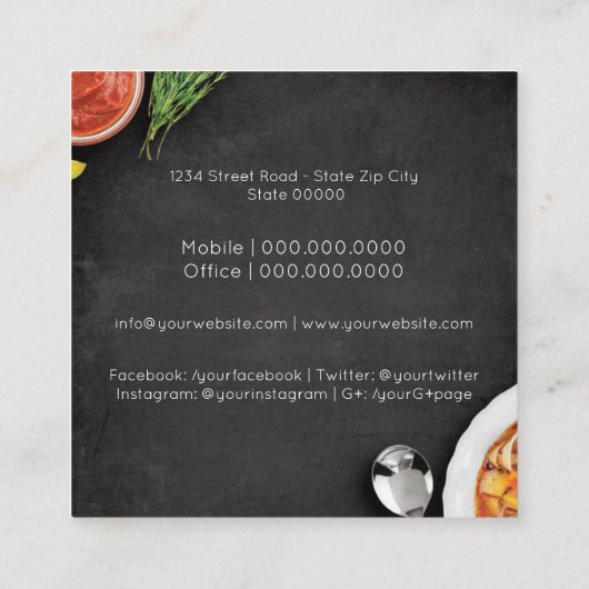 ケータリングとイベント スクエア名刺 (裏面)