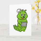 ケータリングの料理人としてのイモムシと調理鍋 カード (黄色い花)