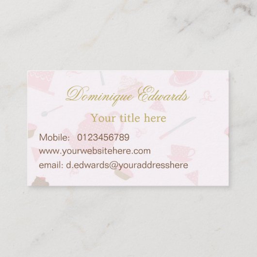 ケータリングエレガントシェフコーヒーショップピンク金ゴールド 名刺 (裏面)