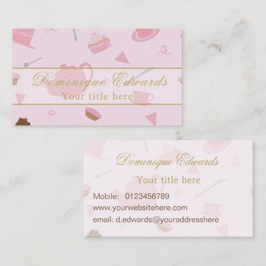 ケータリングエレガントシェフコーヒーショップピンク金ゴールド 名刺 (正面/裏面)