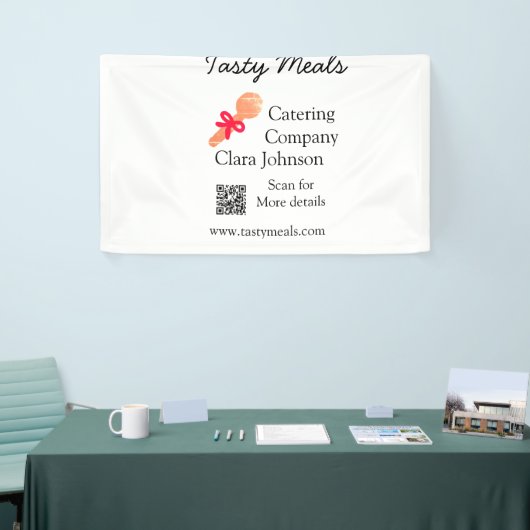 ケータリングサービス名を追加QRコードWebサイトベーカリー 横断幕 (トレードショー)