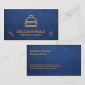 ケータリングサービス |ブルーレザー背景 名刺 (正面/裏面)